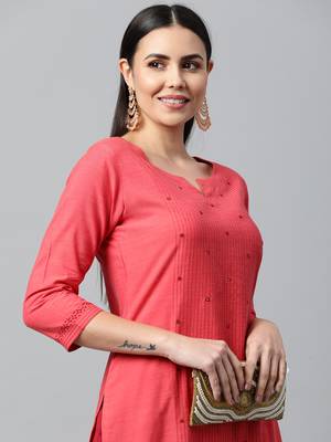 Red embroidered cotton ethnic-kurtis 5