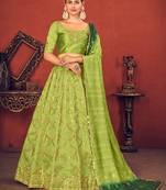 Shubhkala Intriguing Fluorescent Green Thread And Sequins Embroidered Art Silk Party Wear Lehenga Choli