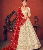 Shubhkala Appetizing Beige Thread With Sequins Embroidered Art Silk Wedding Lehenga Choli