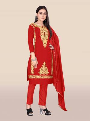 Red embroidered cotton salwar 3