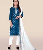 Blue embroidered cotton salwar