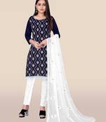 Navy-blue embroidered cotton salwar
