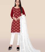 Red embroidered cotton salwar