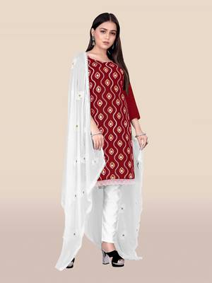 Red embroidered cotton salwar 4