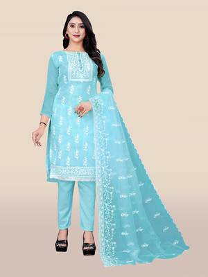 Blue embroidered organza salwar 1