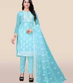 Blue embroidered organza salwar
