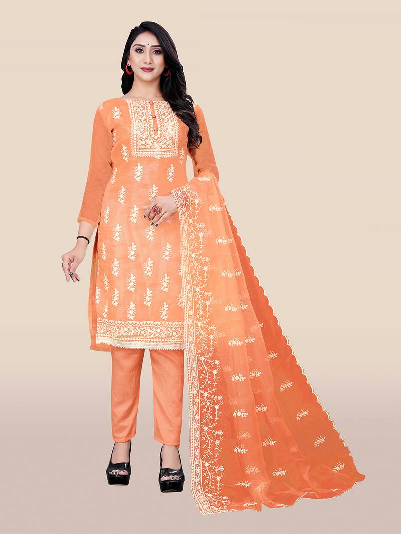 Peach embroidered organza salwar