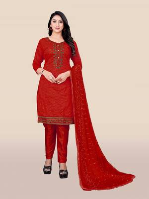 Red embroidered chanderi salwar 1