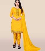 Yellow embroidered chanderi salwar