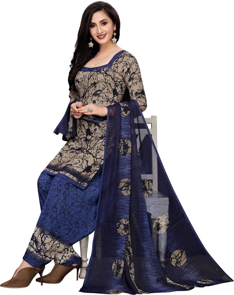 Beige printed crepe salwar