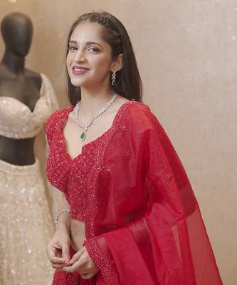 Red Fully Embellished Organza Lehenga 3