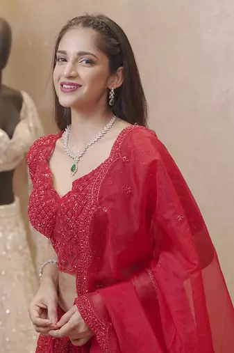 Red Fully Embellished Organza Lehenga