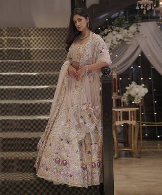 Blush Pink Heavily Hand Embellished Lehenga and Blouse 3
