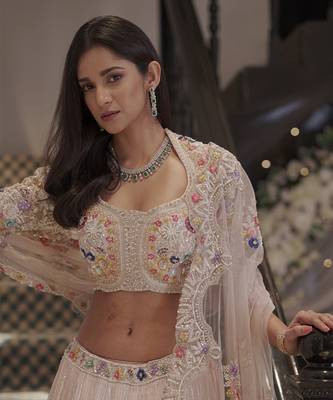 Blush Pink Heavily Hand Embellished Lehenga and Blouse 4