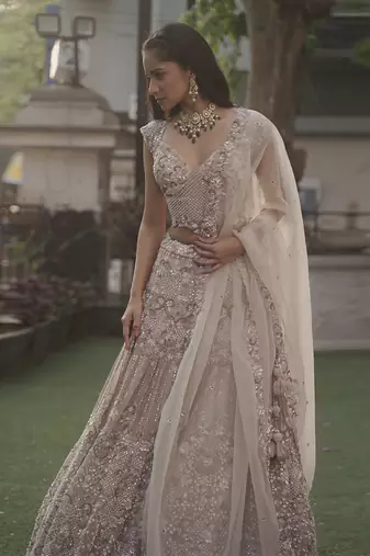 Peach Organza Lehenga