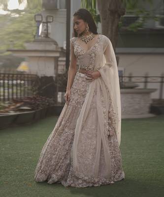Peach Organza Lehenga 3