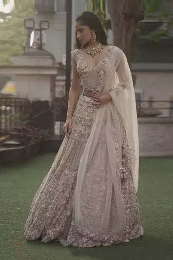 Peach Organza Lehenga