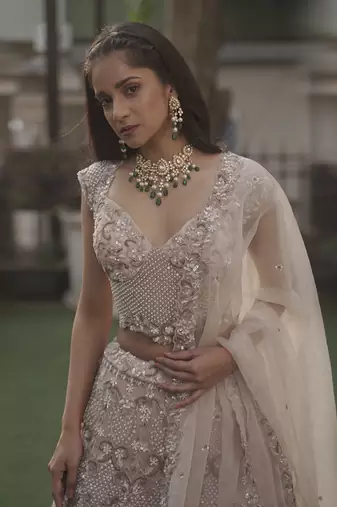 Peach Organza Lehenga