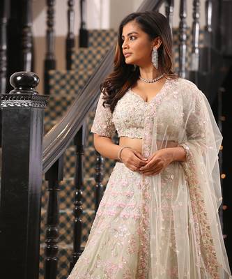 White Heavy Embellished Lehenga Set  2