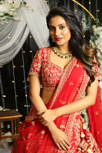 Red Lehenga And Blouse In Raw Silk Fabric   