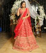 Red Hand Embroidered Lehenga Set