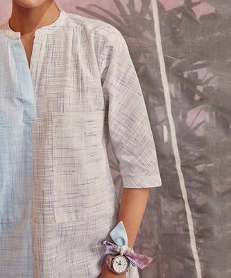 Blue And White Front Big Pockets Contrast Panel Kurta With Pant 7