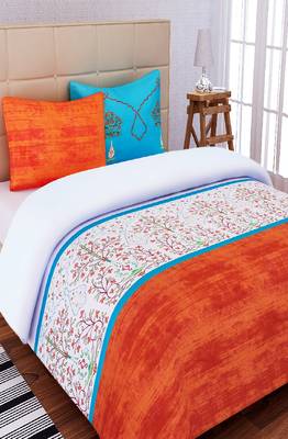 SEJ by Nisha Gupta Abstract Orange Cotton California King Bedsheet Set 1