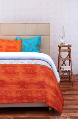 SEJ by Nisha Gupta Abstract Orange Cotton California King Bedsheet Set 2