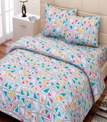 SEJ by Nisha Gupta Geometric Blue Cotton Double Bedsheet Set