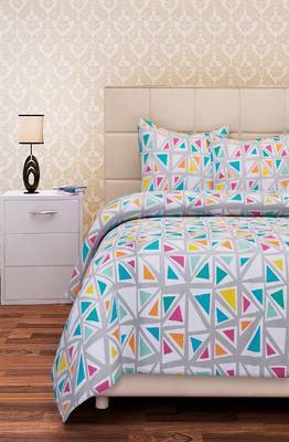 SEJ by Nisha Gupta Geometric Blue Cotton Double Bedsheet Set 2