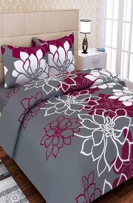 SEJ by Nisha Gupta Floral Grey Cotton Double Bedsheet Set 1