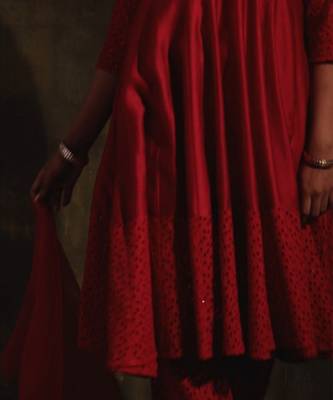 Scarlet Red Flared Anarkali with Pants & Dupatta 6