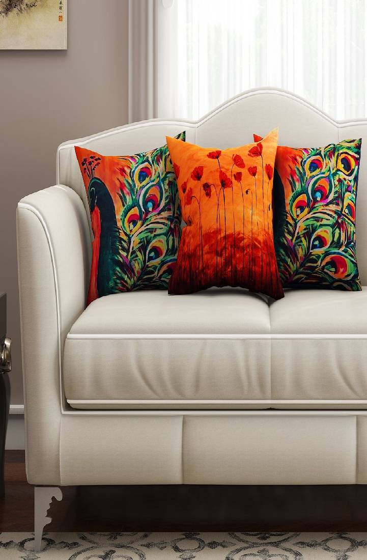 SEJ by Nisha Gupta Abstract Premium 16 by 16 cushion covers (Set of 3)