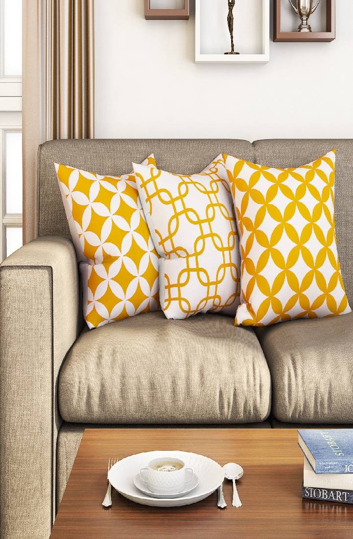 SEJ by Nisha Gupta Geometric Premium 16 by 16 cushion covers (Set of 3)