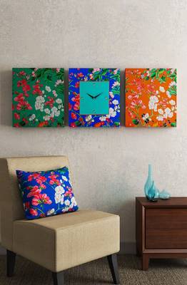 SEJ by Nisha Gupta Set of 3 ( Framed Analogue Wall clock with coordinated Wall Art ) 1