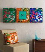 SEJ by Nisha Gupta Set of 3 ( Framed Analogue Wall clock with coordinated Wall Art )