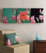 SEJ by Nisha Gupta Set of 3 ( Framed Analogue Wall clock with coordinated Wall Art )
