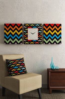 SEJ by Nisha Gupta Set of 3 ( Framed Analogue Wall clock with coordinated Wall Art ) 1