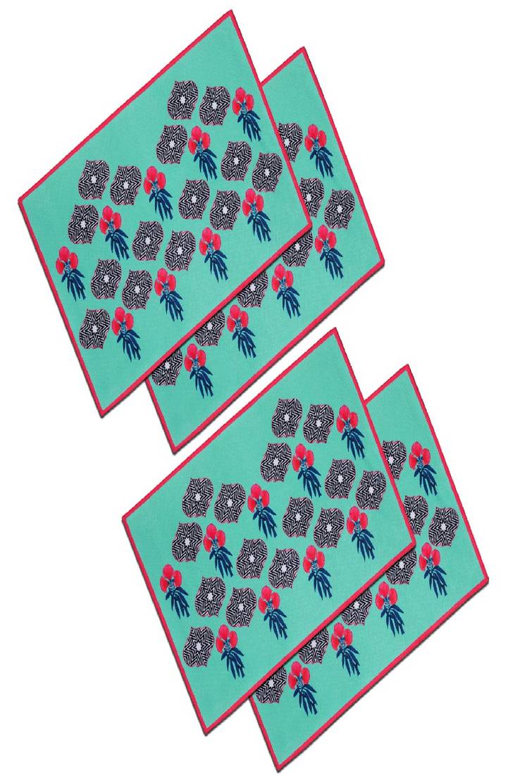 SEJ by Nisha Gupta Set of 4 Blue Floral Printed Table Placemats SEJ