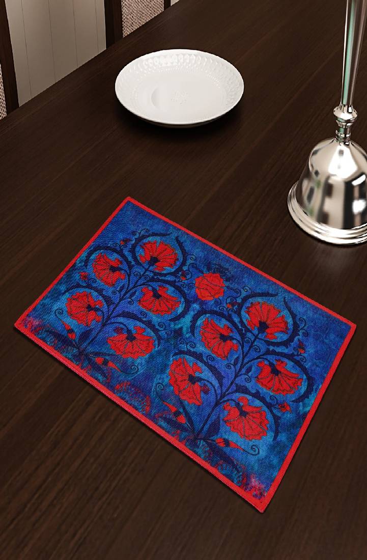 SEJ by Nisha Gupta Set of 4 Blue Floral Printed Table Placemats SEJ