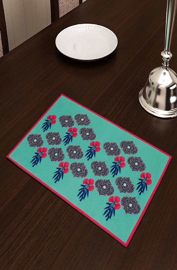 SEJ by Nisha Gupta Set of 6 Blue Floral Printed Table Placemats SEJ