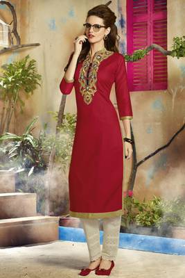 Red embroidered Cotton kurtas-and-kurtis 1