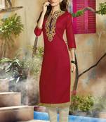 Red embroidered Cotton kurtas-and-kurtis