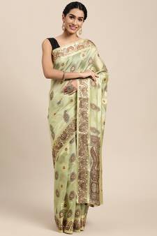 Green Woven Organza Saree With Blouse