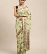 Green Woven Organza Saree With Blouse