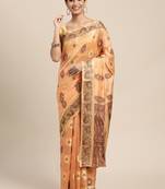 Orange Woven Organza Saree With Blouse