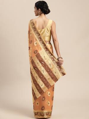 Orange Woven Organza Saree With Blouse 2