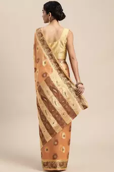 Orange Woven Organza Saree With Blouse