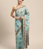 Sky Blue Woven Organza Saree With Blouse