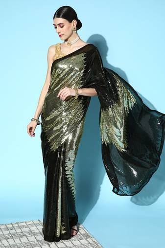 Golden Plain Georgette Saree With Blouse